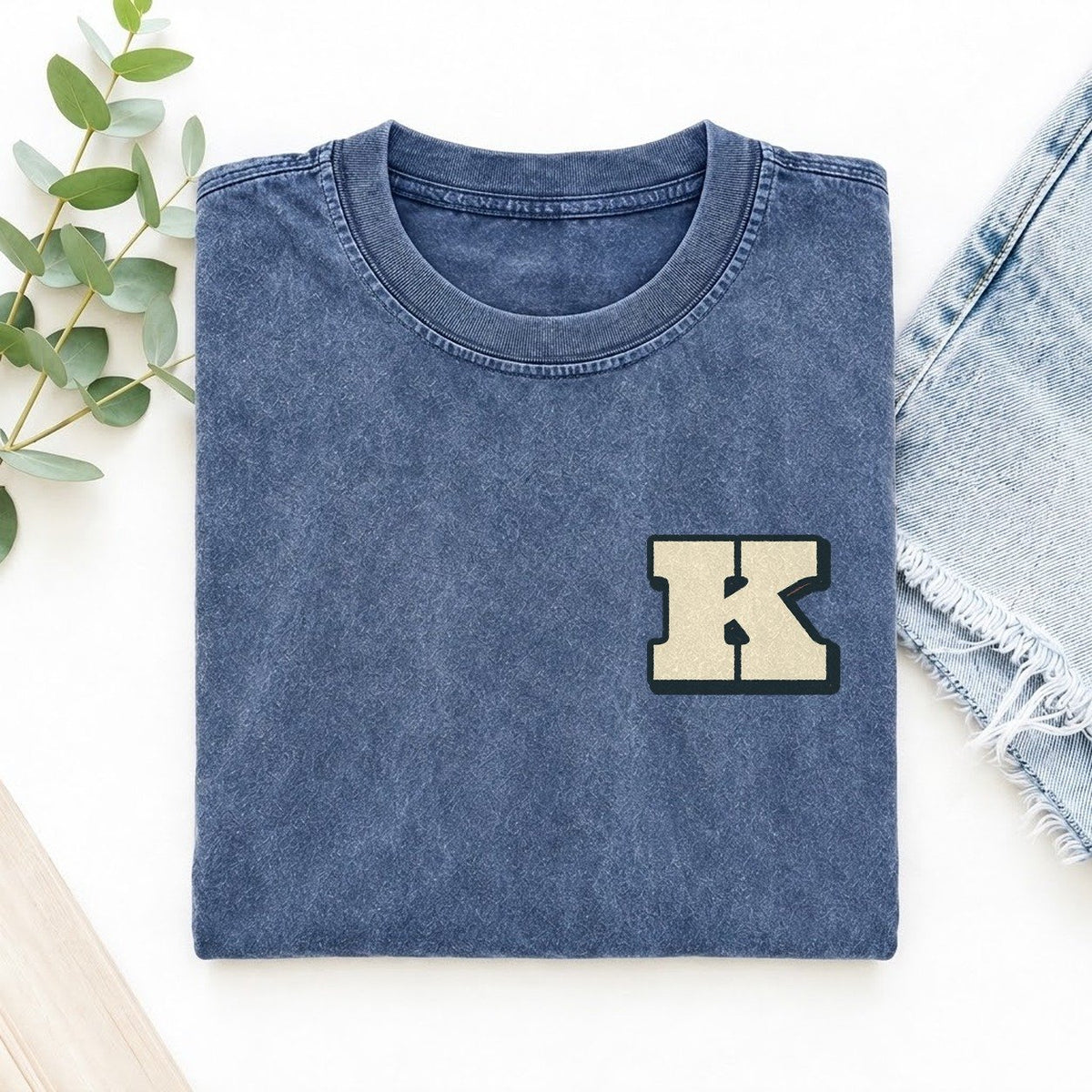 Initial K Left Chest Vintage T-shirt – Washed Blue