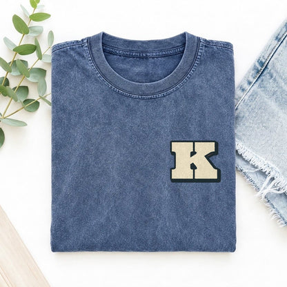 Initial K Left Chest Vintage T-shirt – Washed Blue