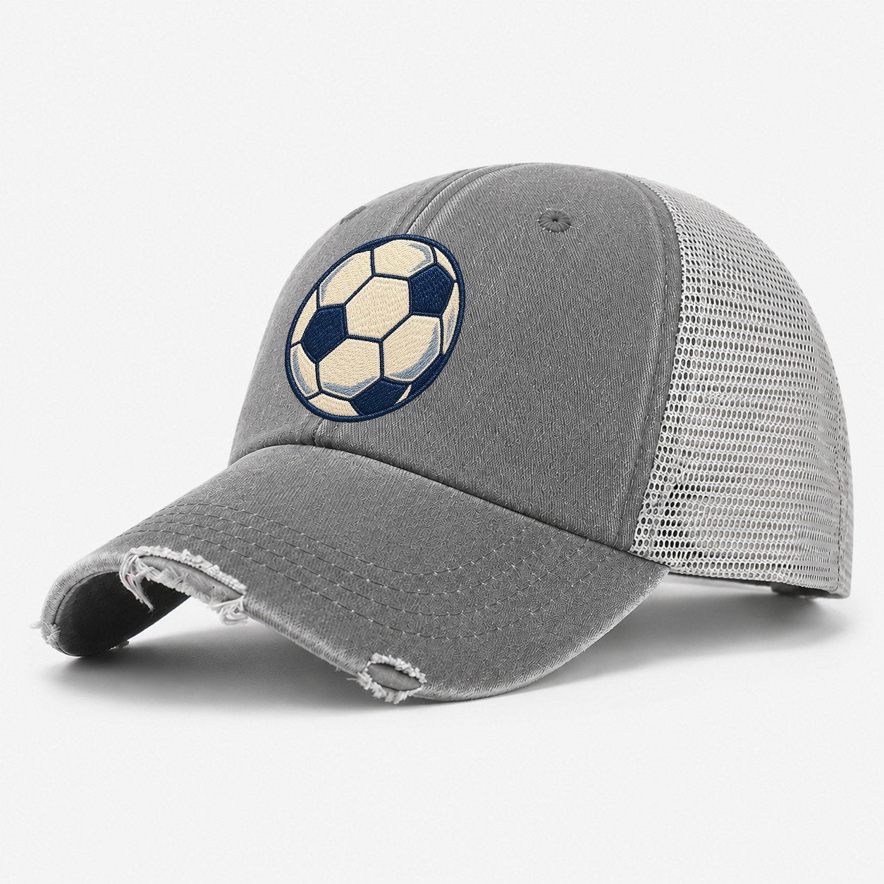 Soccer Ball Tiny Solo Marks Washed Trucker Hat – Grey