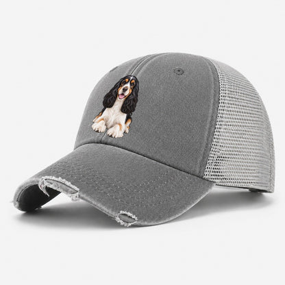 Tri Color Cocker Spaniel Washed Trucker Hat – Grey