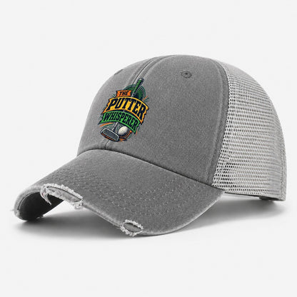 The Putter Whisperer Golf Life Washed Trucker Hat – Grey