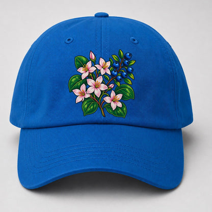Nova Scotia Mayflower And Wild Blueberries Canada Cultural Icons Baseball Cap – Blue