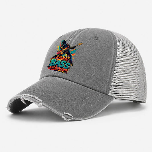 Proud Bass Guitar Player Music Instruments Washed Trucker Hat – Grey