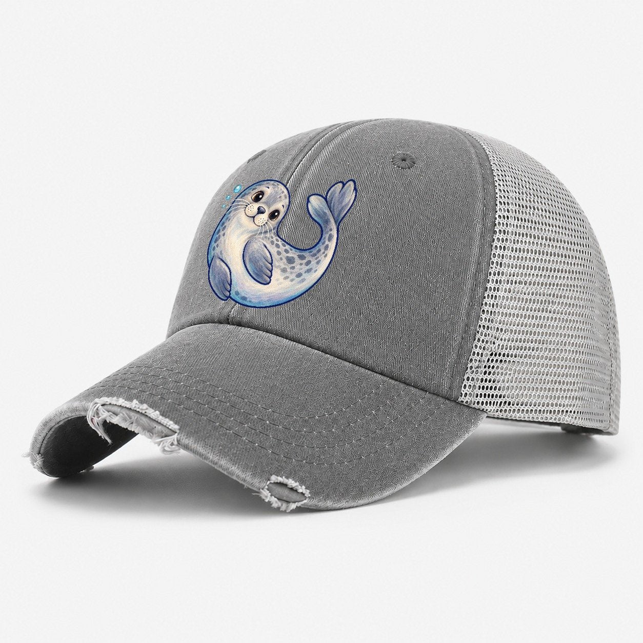 Seal Side Roll Sea Sprite Washed Trucker Hat – Grey