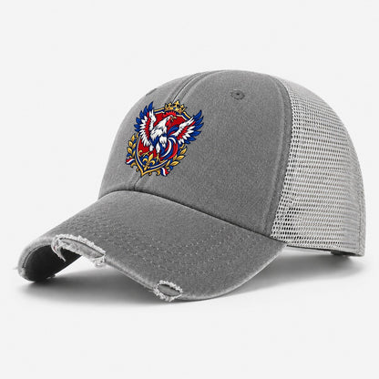 France Heraldic Crest Country Logos Washed Trucker Hat – Grey