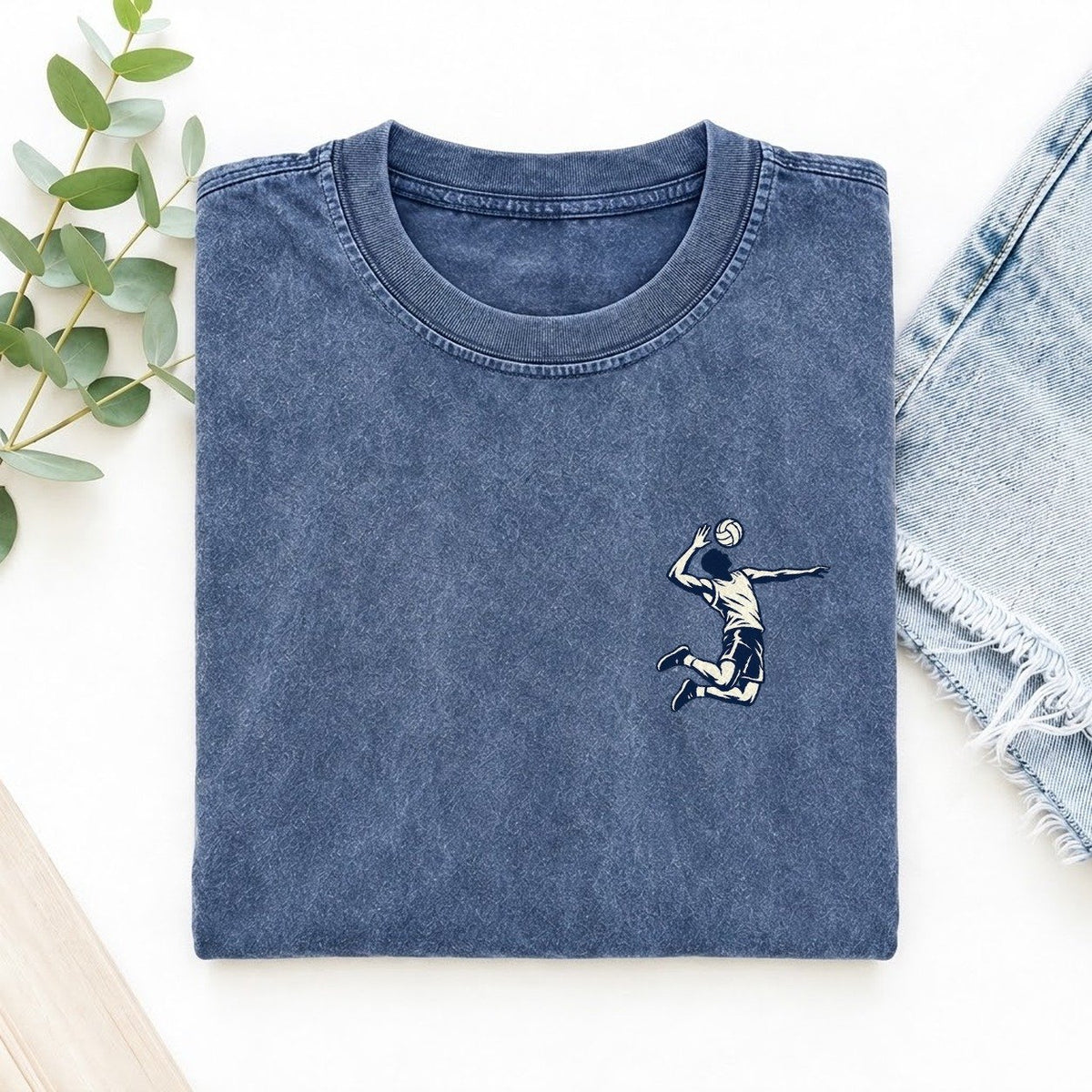 Volleyball Spike Left Chest Vintage T-shirt – Washed Blue