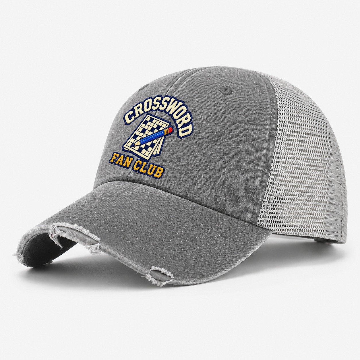 Crossword Fan Club Washed Trucker Hat – Grey