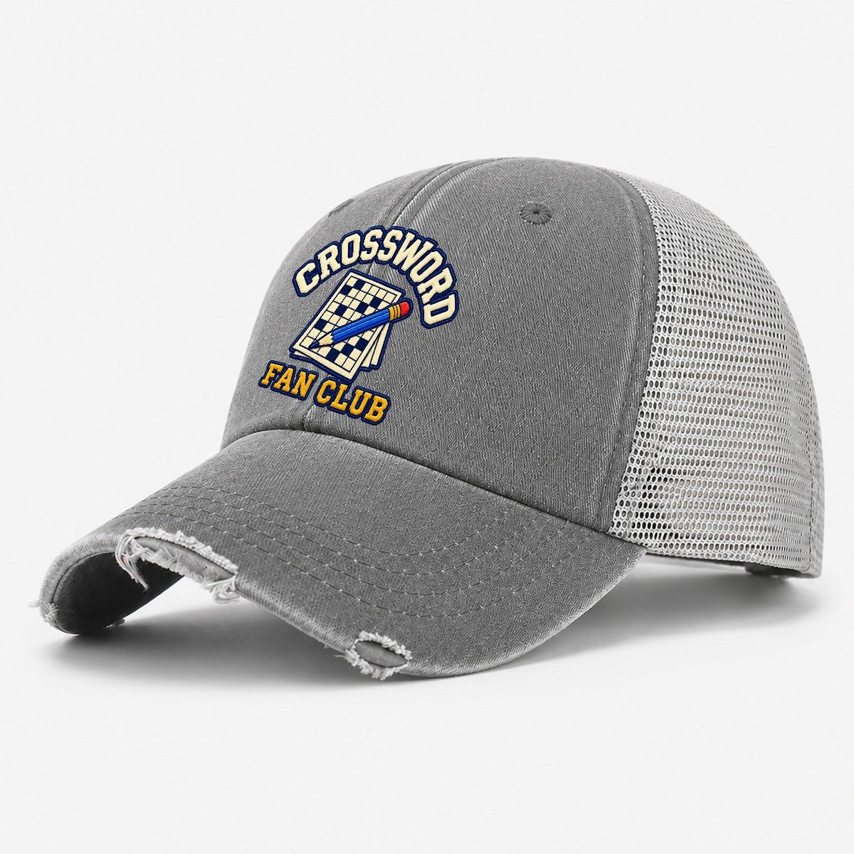 Crossword Fan Club Washed Trucker Hat – Grey
