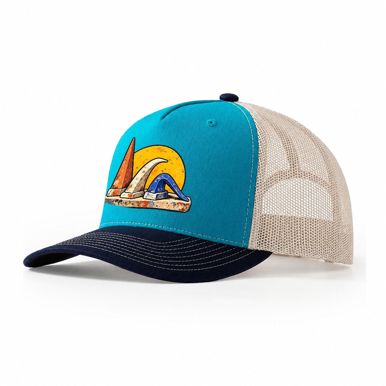 Firing Cone Trio Clay Color Makers Trucker Hat – Teal Navy