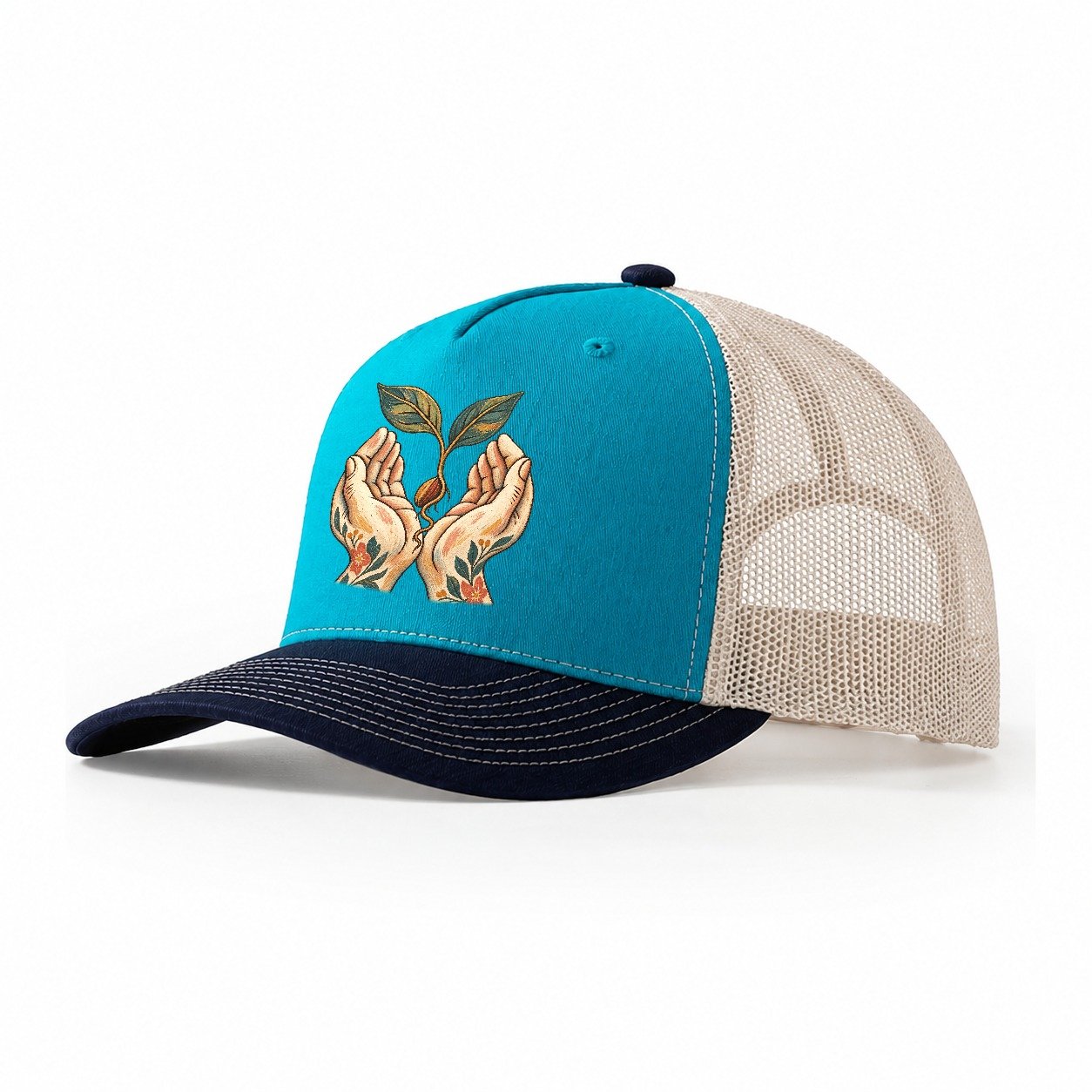 Open Hands Seedling Gentle Wild Trucker Hat – Teal Navy