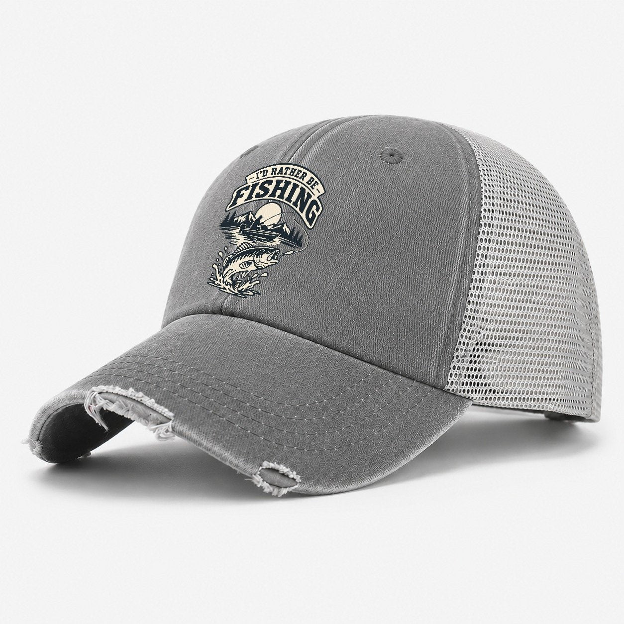 Rather Be Fishing Fishing Elegant Washed Trucker Hat – Grey