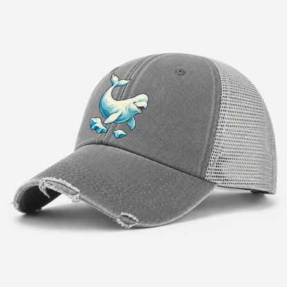 Beluga Whale And Floating Ice Canada Cultural Icons Washed Trucker Hat – Grey