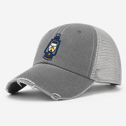 Camp Lantern Tiny Solo Marks Washed Trucker Hat – Grey