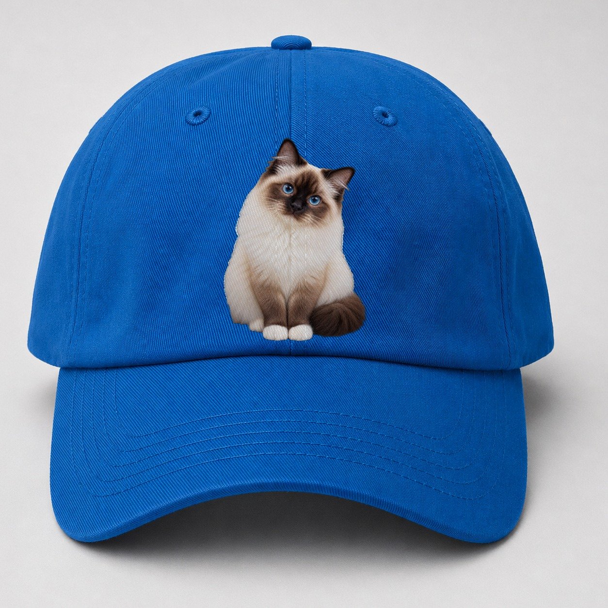 Birman Seated Portrait Realistic Cat Portrait Baseball Cap – Blue