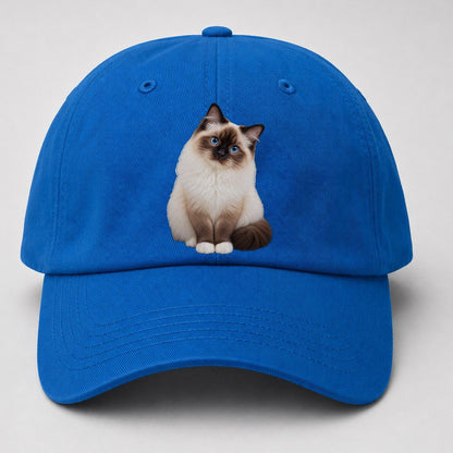 Birman Seated Portrait Realistic Cat Portrait Baseball Cap – Blue