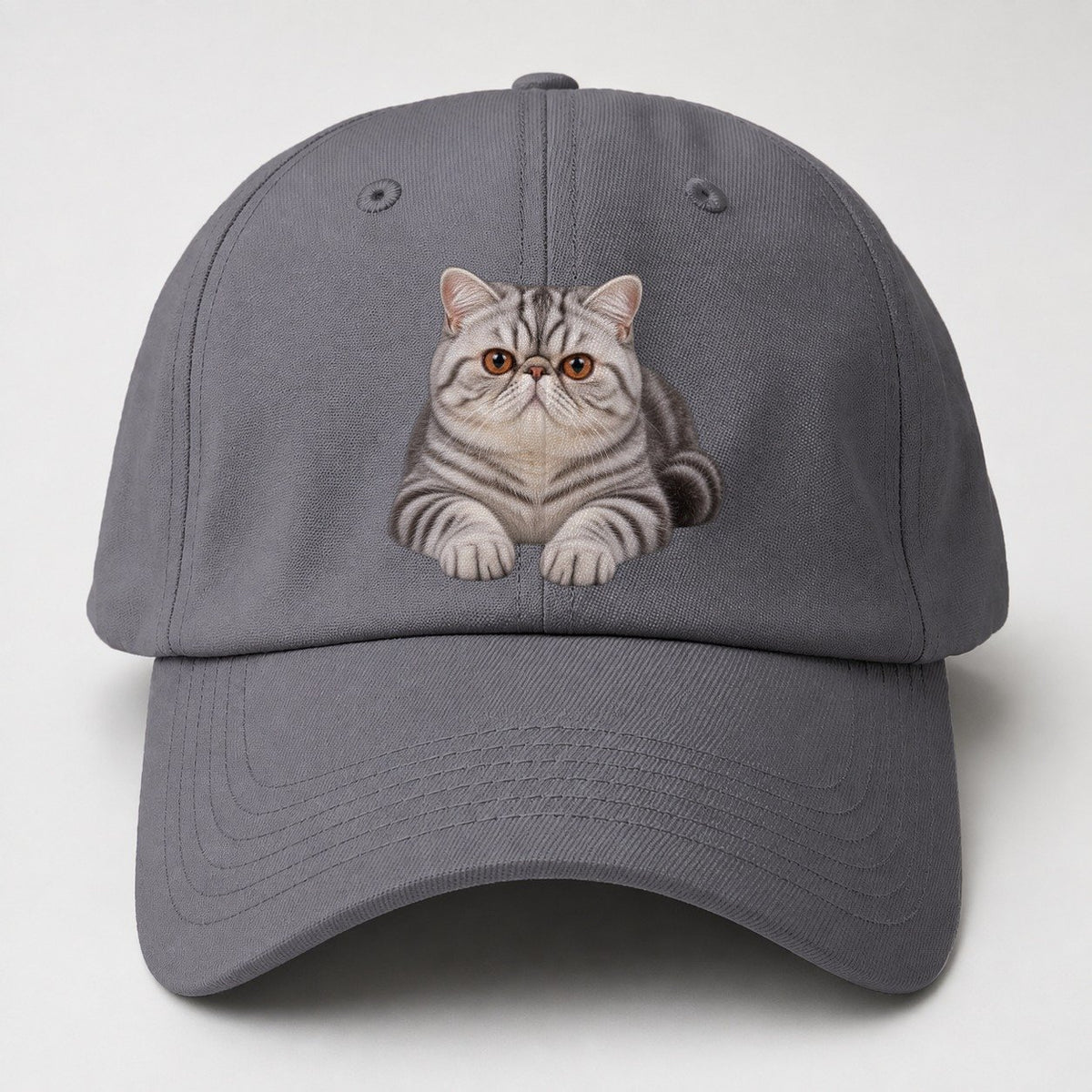 Exotic Shorthair Reclining Paws Forward Realistic Cat Portrait Baseball Cap – Grey