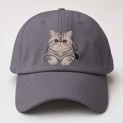 Exotic Shorthair Reclining Paws Forward Realistic Cat Portrait Baseball Cap – Grey