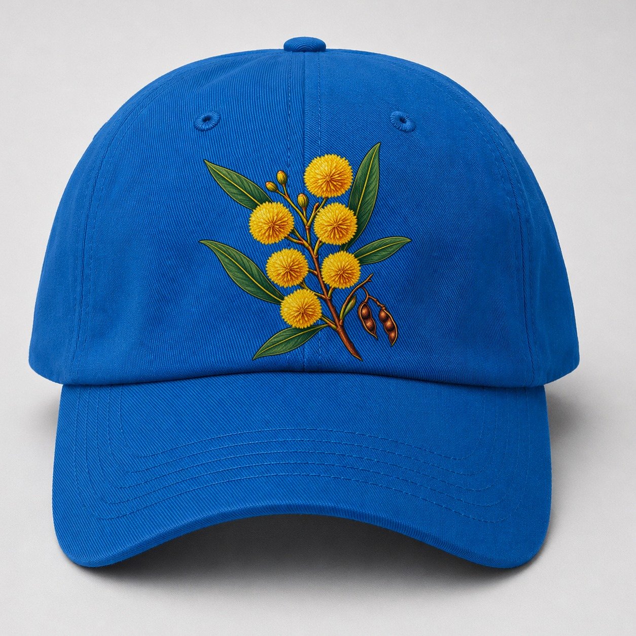 Golden Wattle Flowering Sprig Australia Cultural Icons Baseball Cap – Blue