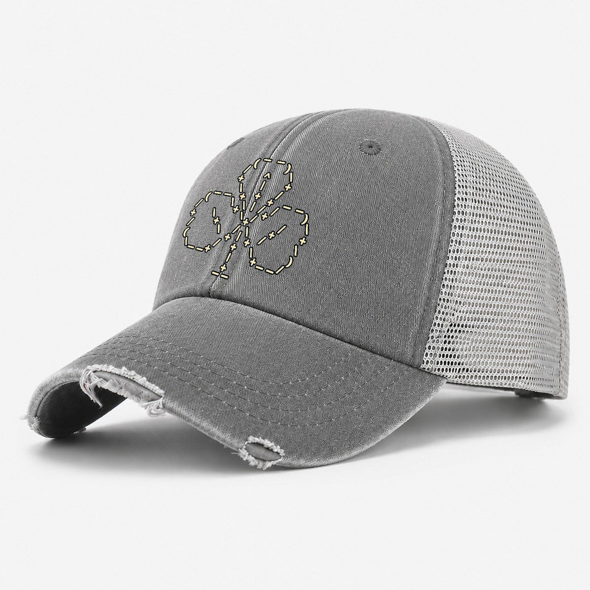 Clover Cursor Bloom Washed Trucker Hat – Grey