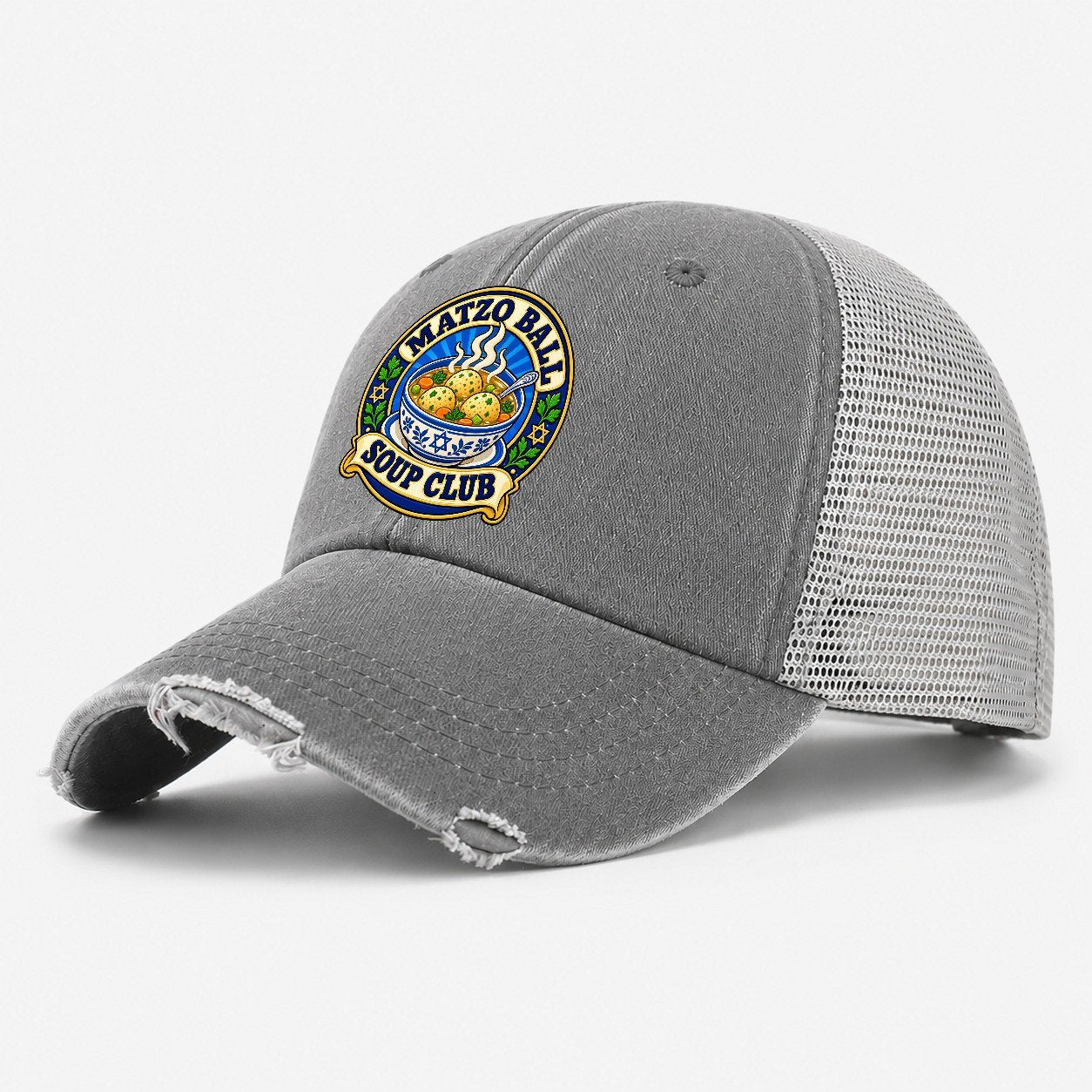 Matzo Ball Soup Club Judaism Heritage Washed Trucker Hat – Grey