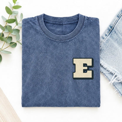 Initial E Left Chest Vintage T-shirt – Washed Blue