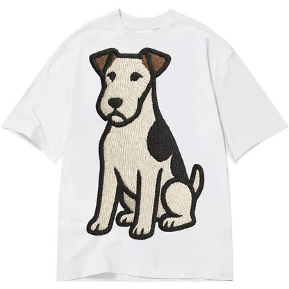 Wire Fox Terrier White With Black Markings Embroidered Desig Classic T-shirt – White