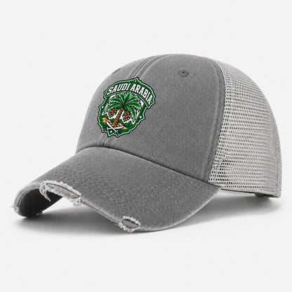Saudi Arabia Retro Badge Country Logos Washed Trucker Hat – Grey
