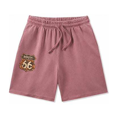 Weathered Marker Rust Aged Route 66 Sign Desert Sun Bleached Washed Shorts – Burgundy