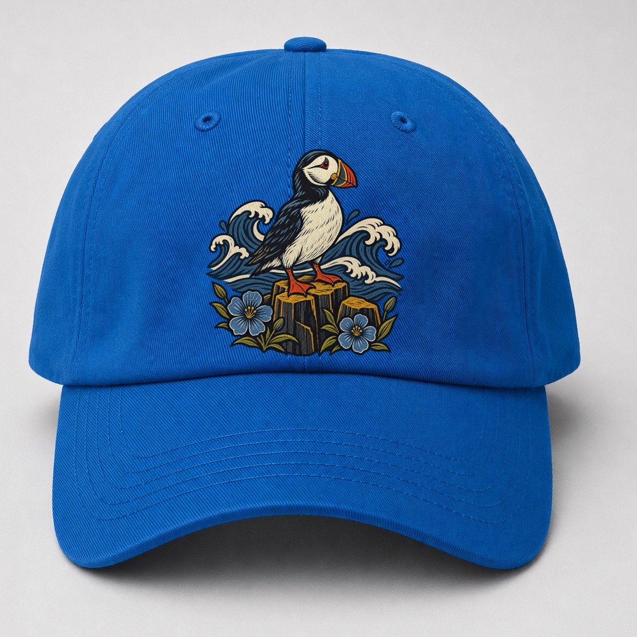 Causeway Coast Puffin And Flax Flowers Uk Culture Heritage Baseball Cap – Blue