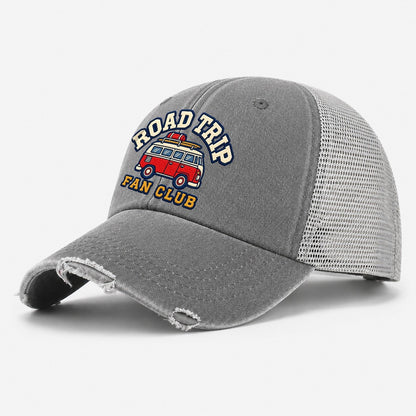 Road Trip Fan Club Washed Trucker Hat – Grey