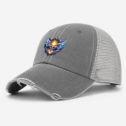 Robotic Hands Glowing Orb Washed Trucker Hat – Grey