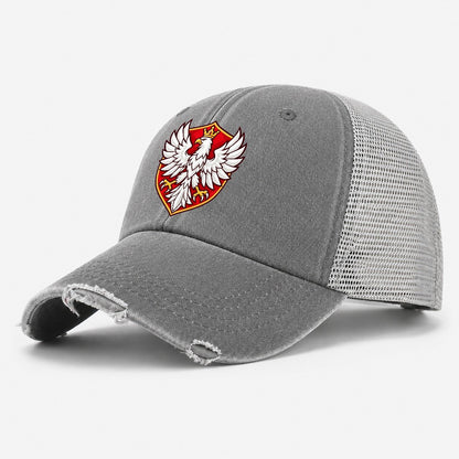 Poland Minimal Emblem Country Logos Washed Trucker Hat – Grey