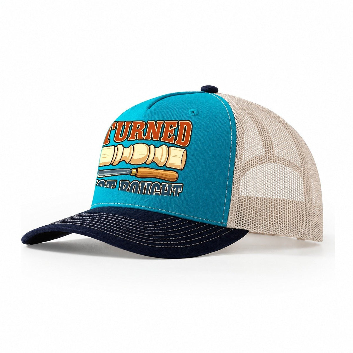 Turned Not Bought Woodworking Trucker Hat – Teal Navy