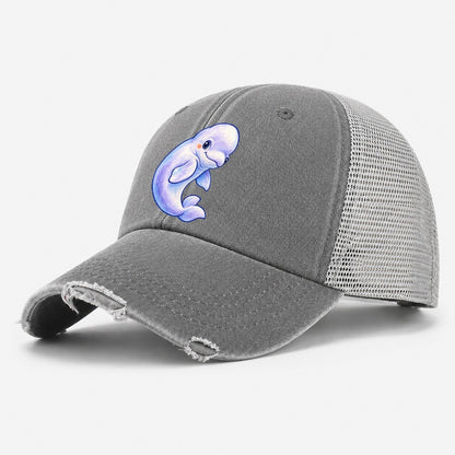 Beluga Whale Gentle Turn Sea Sprite Washed Trucker Hat – Grey