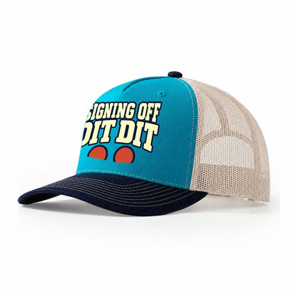 Signing Off Dit Dit Amateur Radio Trucker Hat – Teal Navy