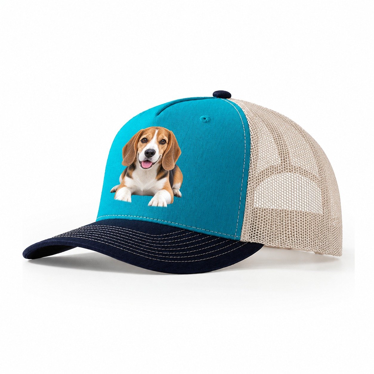 Beagle Lying Down Top Breeds Trucker Hat – Teal Navy