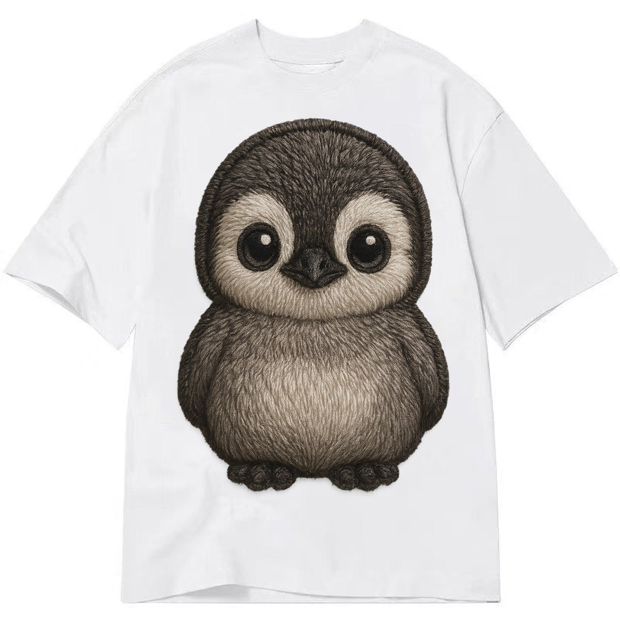 Baby Penguin Chick Gray Fluffy White Face Round Body Front F Classic T-shirt – White
