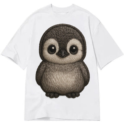 Baby Penguin Chick Gray Fluffy White Face Round Body Front F Classic T-shirt – White