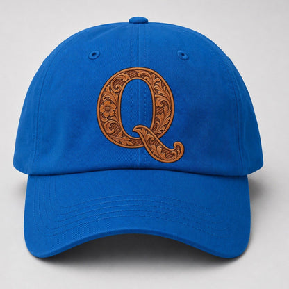 Tooled Leather Q Monogram Baseball Cap – Blue