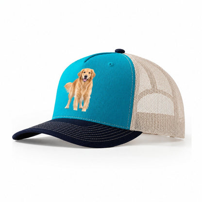 Golden Retriever Standing Top Breeds Trucker Hat – Teal Navy