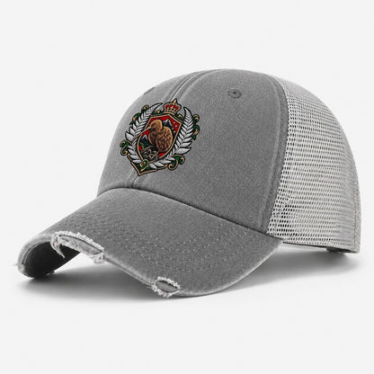 New Zealand Heraldic Crest Country Logos Washed Trucker Hat – Grey