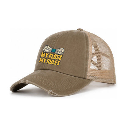 My Floss My Rules Women's Ponytail Trucker Hat – Taupe Khaki