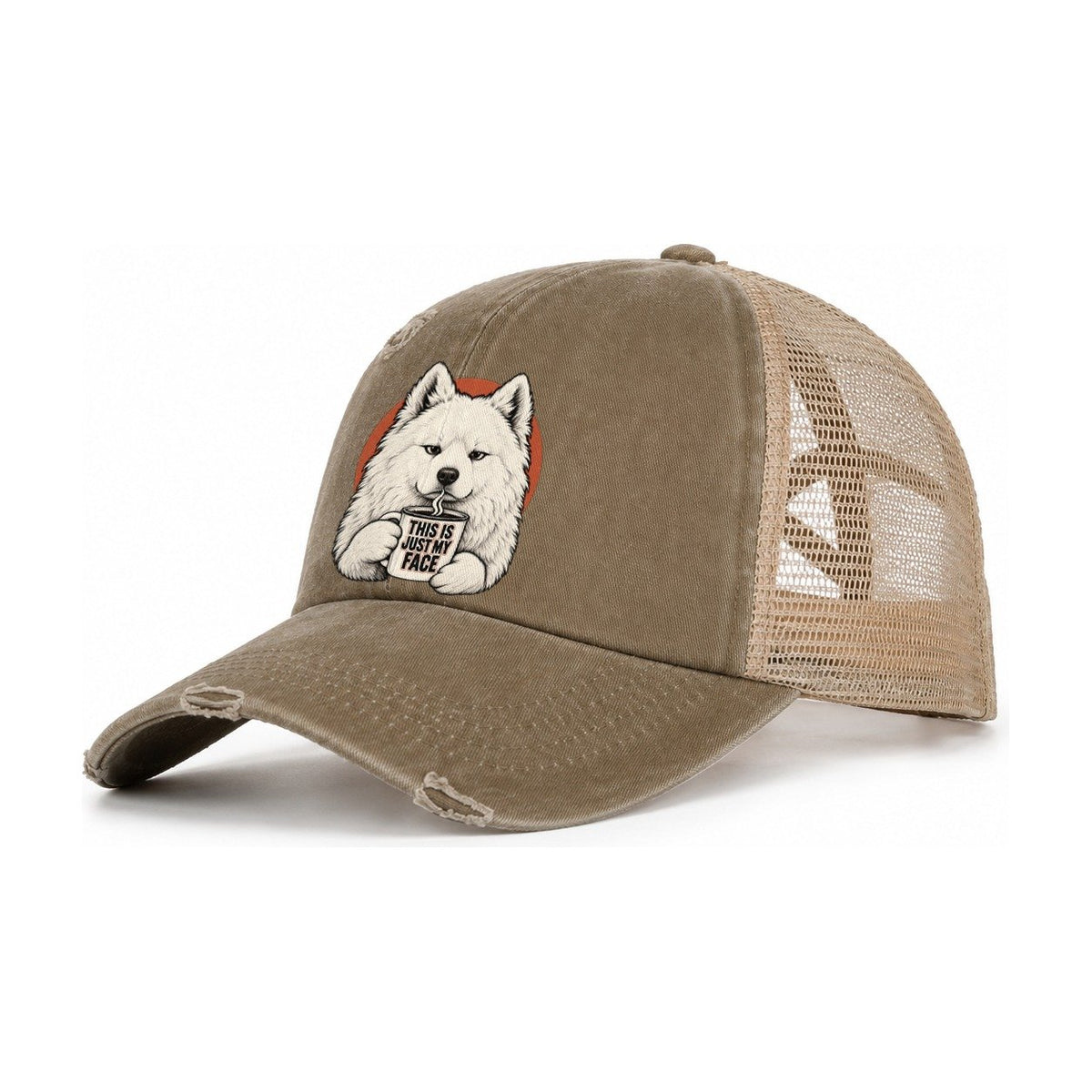 Samoyed Mug Truths Dog Mug Truths Women's Ponytail Trucker Hat – Taupe Khaki
