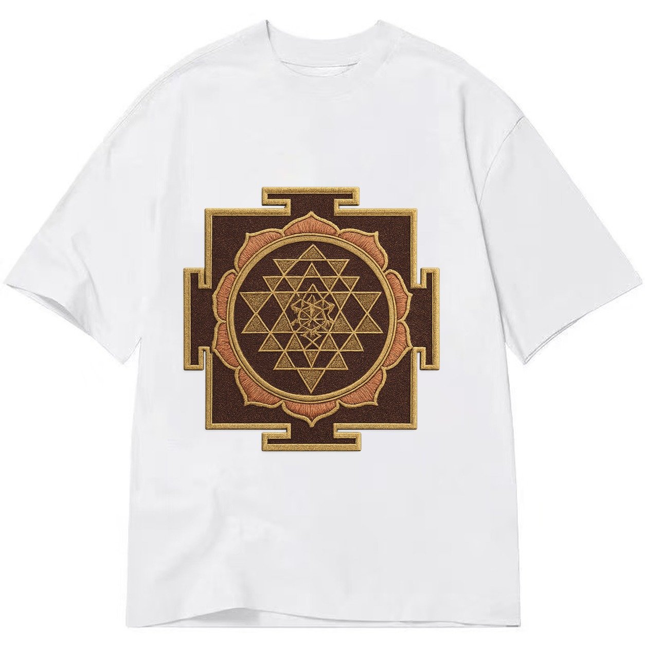 Sri Yantra Hindu Geometry Red And Gold Thread Divine Feminin Classic T-shirt – White