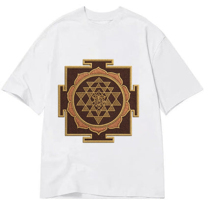 Sri Yantra Hindu Geometry Red And Gold Thread Divine Feminin Classic T-shirt – White