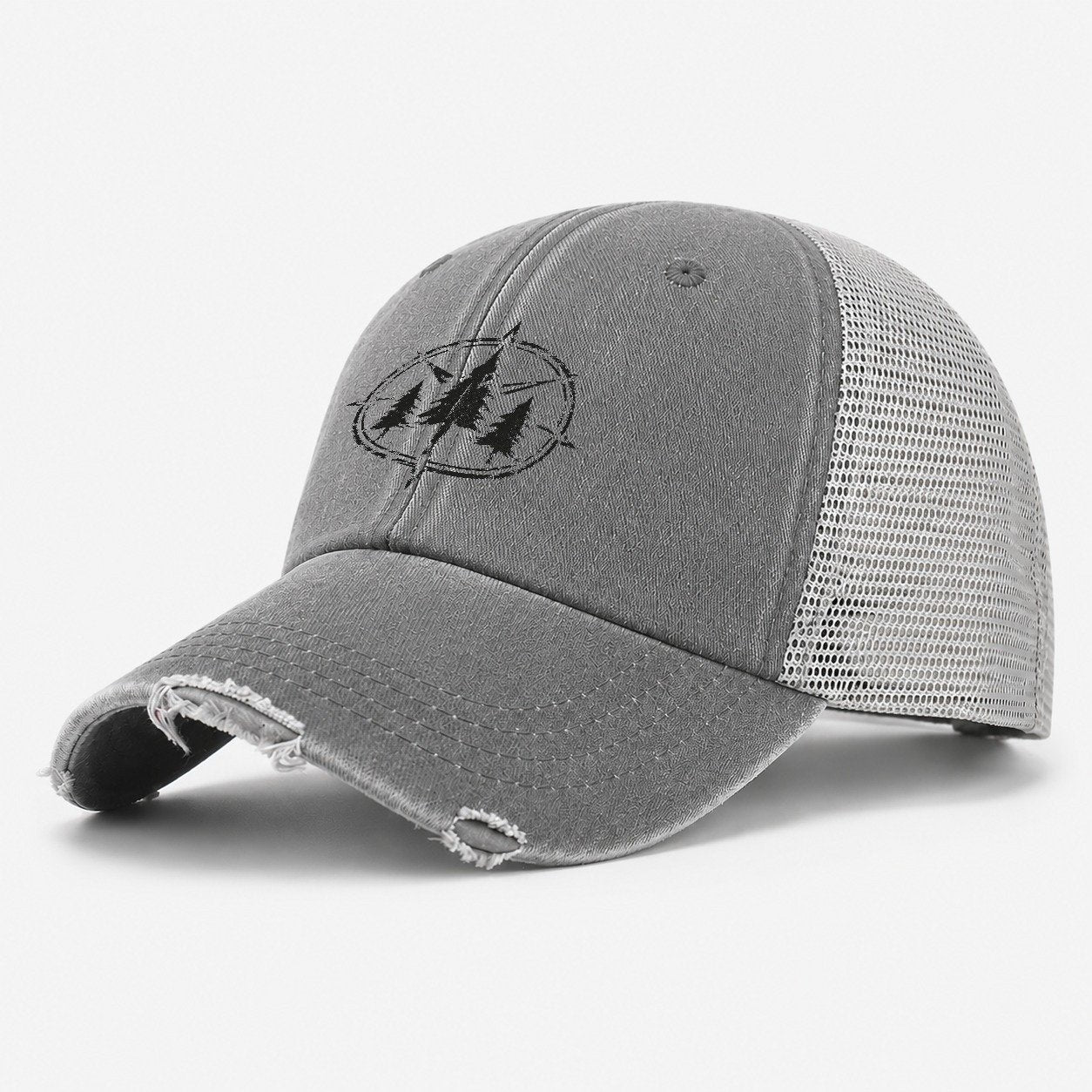Pine Compass Washed Trucker Hat – Grey