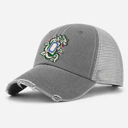 White Dragon Mahjong Game Night Washed Trucker Hat – Grey