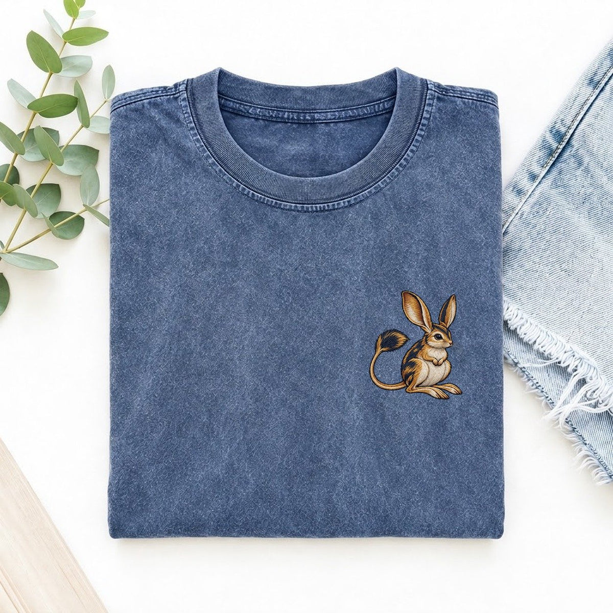 Jerboa Tail Loop Left Chest Thread Signatures II Left Chest Vintage T-shirt – Washed Blue