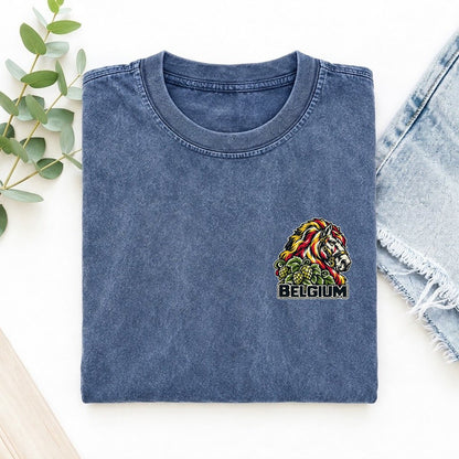 Belgium Country Pride Left Chest Vintage T-shirt – Washed Blue