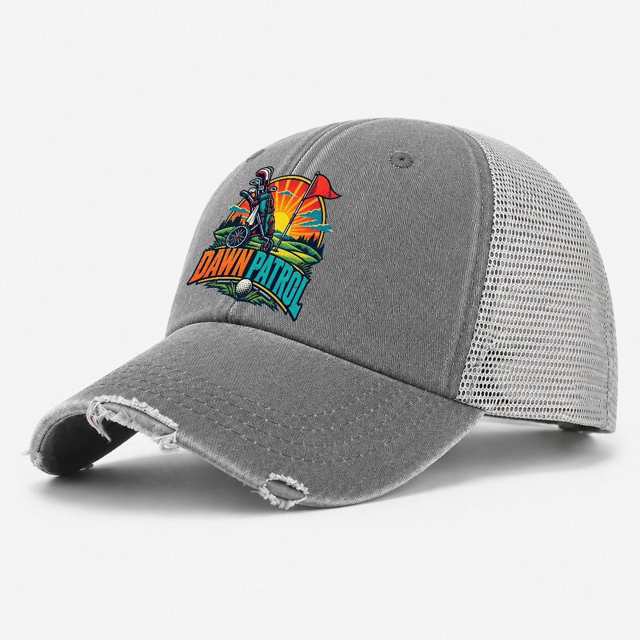 Dawn Patrol Golf Life Washed Trucker Hat – Grey
